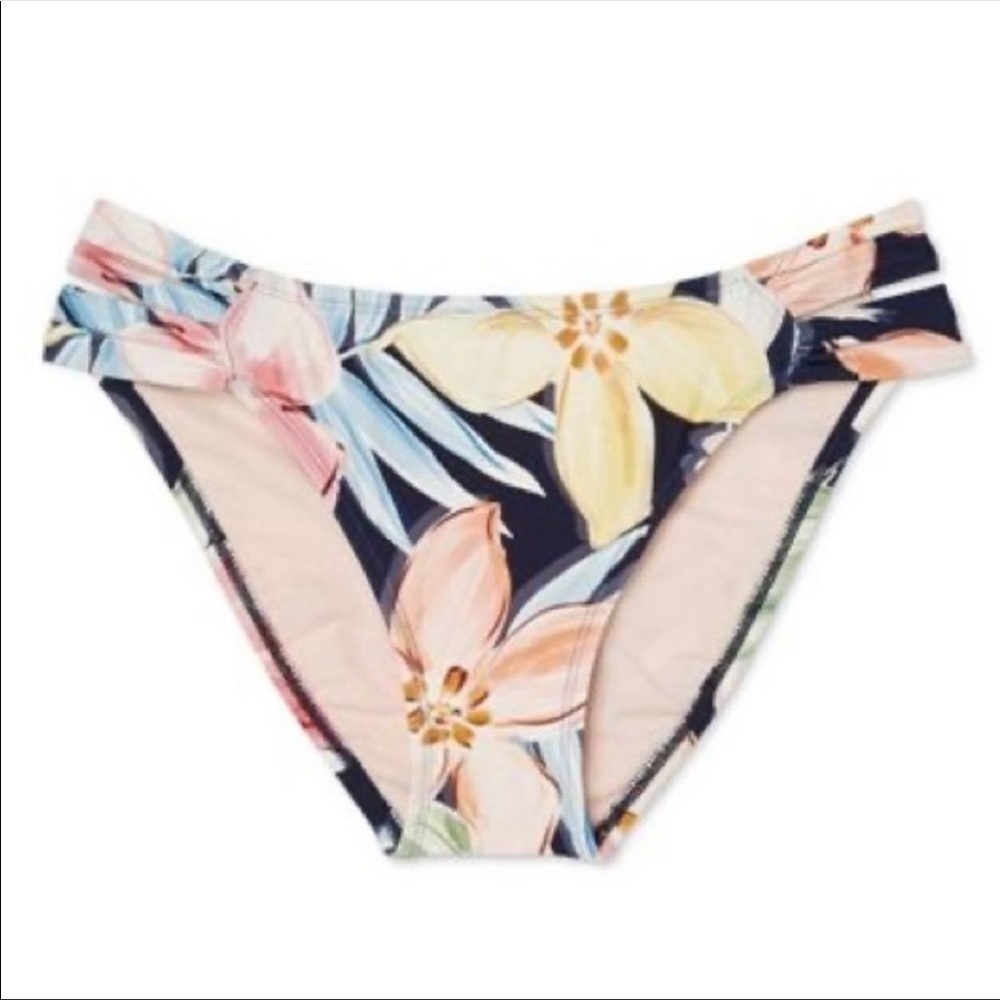 Konaโ Sol Split Side Floral Medium Coverage Hipster Swim Bottoms SZ XS in Navy